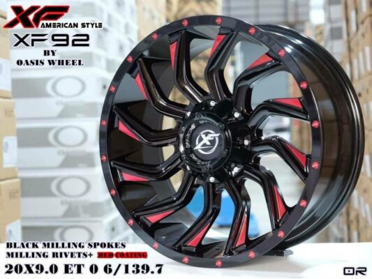 BLACK MILLING SPOKES MILLING RIVETS +REDCOATING 20X9.0 ET0 6/139.7