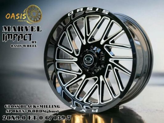 GLOSS BLACK+MILLING SPOKES+WORD(gbms) 20x9.0 et0 6/139.7