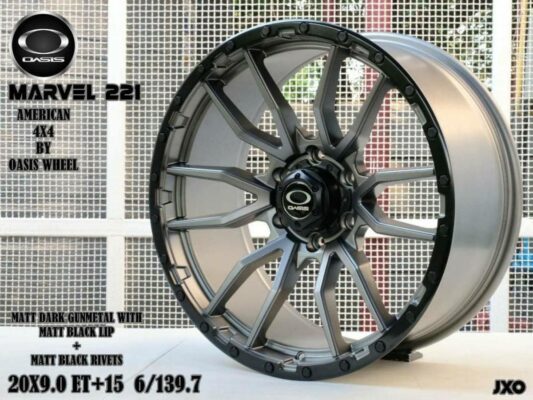 MATT DARK GUNMETAL WITH MATT BLACK LIP+MATT BLACK RIVETS 20X9.0 ET+15 6/139.7