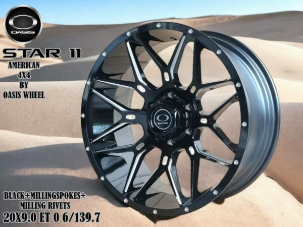 BLACK+MILLINGSPOKES+MILLING RIVETS 20X9.0 ET0 6/139.7