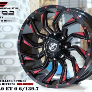 BLACK MILLING SPOKES MILLING RIVETS +REDCOATING 20X9.0 ET0 6/139.7
