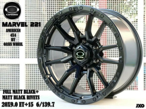 FULL MATT BLACK+MATT BLACK RIVETS 20X9.0 ET+15 6/139.7